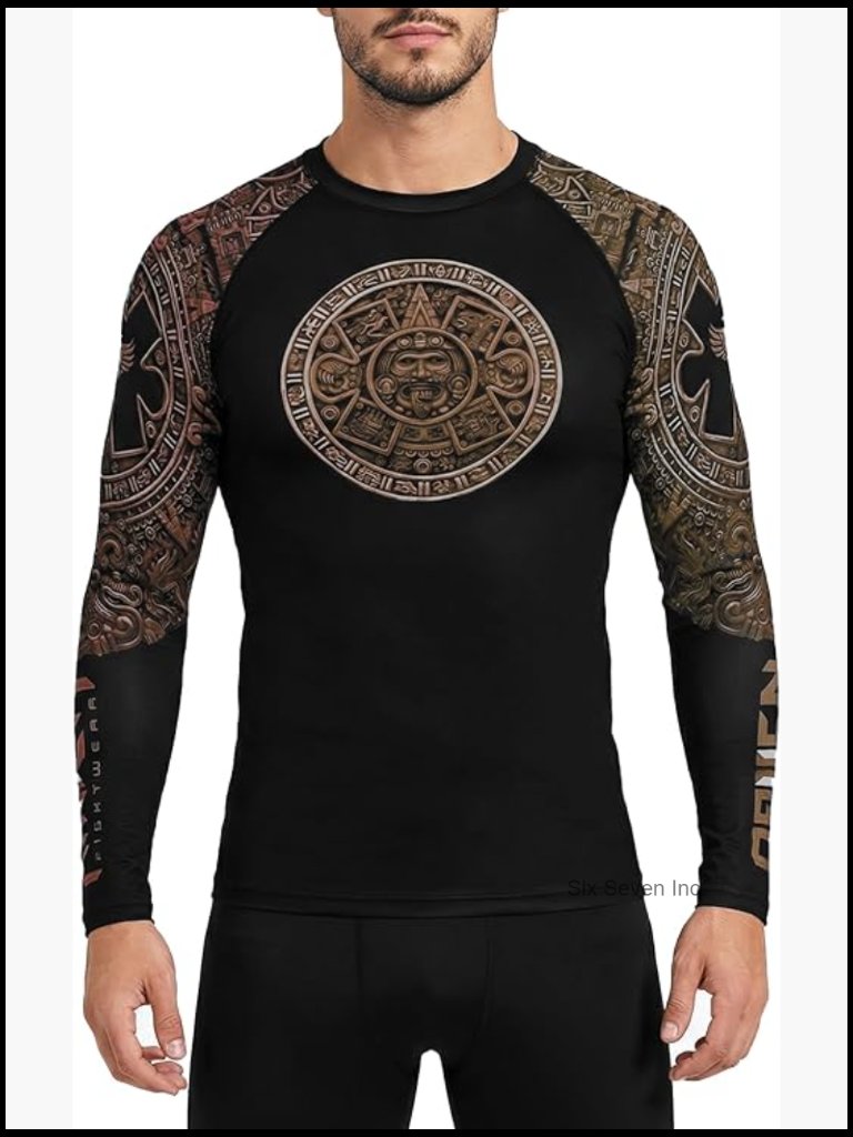 Aztec Print Ranked Rash Guard For Mma Bjj - Long Sleeve